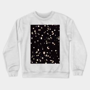 Sparkly moon and stars in black dark night Crewneck Sweatshirt